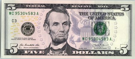 USA 5 Dollars Lincoln - Lincoln Mémorial 2013 -  C3 Philadelphie