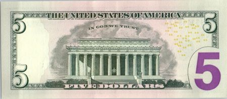 USA 5 Dollars Lincoln - Lincoln Mémorial 2013 -  C3 Philadelphie