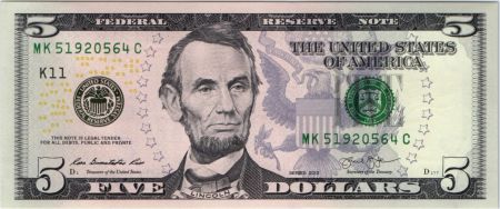 USA 5 Dollars Lincoln - Lincoln Mémorial 2013 -  K11 Dallas - Neuf - P.539