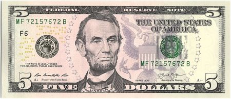 USA 5 Dollars Lincoln - Lincoln Mémorial 2013 F6 Atlanta