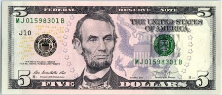 USA 5 Dollars Lincoln - Lincoln Mémorial 2013 J10