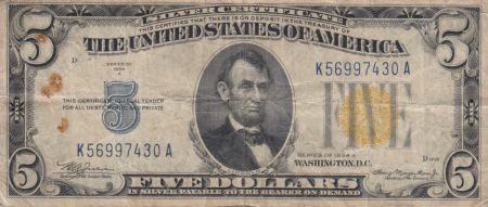 USA 5 Dollars Lincoln - Yellow seal 1934 A - TB - P.414 AY