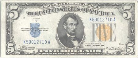 USA 5 Dollars Lincoln - Yellow seal 1934 A