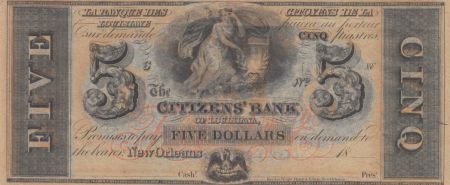 USA 5 Dollars of Citizen Bank - Louisiane - 18xx - SPL