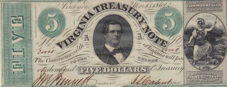 USA 5 Dollars Virginia Treasury note - 1862  - NEUF