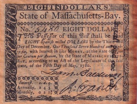 USA 8 Dollars - FAUX - Colonie du Massachusetts - 1780