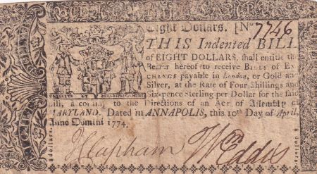 USA 8 Dollars - Maryland - Colonial -  10-04-1774