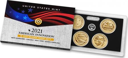 USA Coffret Proof BU 4 x  Dollar Innovation 2021 - 4 pièces - Proof reverse