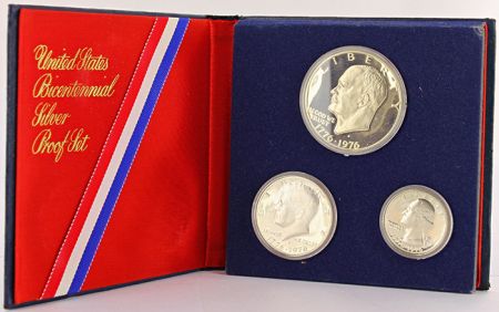 USA Coffret Proof Set 1976 - 3 monnaies - avec étuis carton abimé