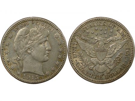 USA ETATS UNIS - 1/4 DOLLAR ARGENT \ BARBER Quarter\  1915 D DENVER