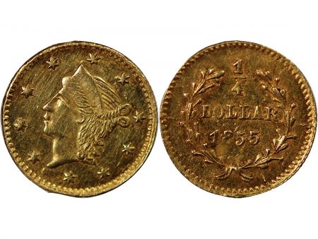 USA ETATS UNIS, CALIFORNIE - 1/4 DOLLAR OR \ SMALL LIBERTY HEAD\  1855