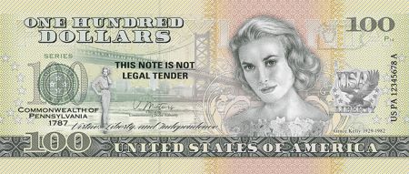 USA Grace Kelly - Pennsylvanie - Billet 100 Dollars Souvenir