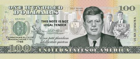 USA John F. Kennedy - Massachusetts - Billet 100 Dollars Souvenir