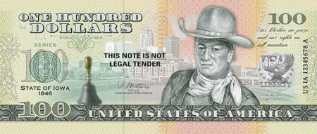 USA John Wayne - Iowa - Billet 100 Dollars Souvenir