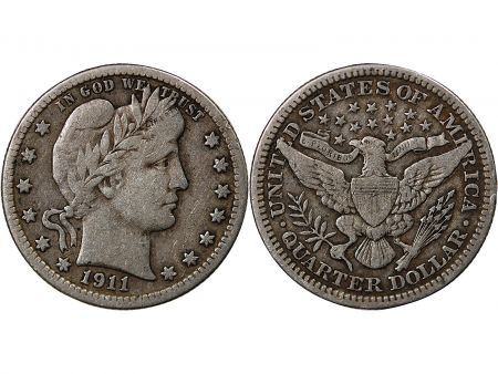 USA USA - 1/4 DOLLAR ARGENT \ BARBER Quarter\  1911 PHILADELPHIE