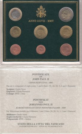 Vatican Coffret BU 8 pièces 2005 - Benoit XVI - Coffret d\'occasion avec coins un peu abîmés.