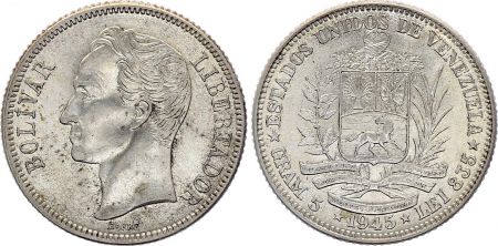 Venezuela 1 Bolivar, Simon Bolivar - Armoiries - Gram 5 - 1945