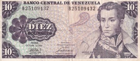 Venezuela 10 Bolivares -  Antonio José de Sucre - 1981 - Série B - P.60