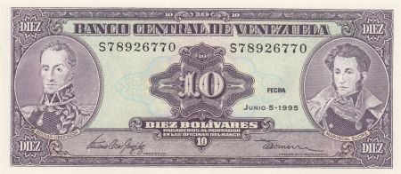Venezuela 10 Bolivares,  Simon Bolivar - Antonio Jose de Sucre - 1995
