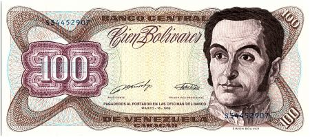 Venezuela 100 Bolivares,  Simon Bolivar - Capitole- 1989
