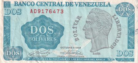 Venezuela 2 Bolivares - Simon Bolivar - Armoiries - 1989 - Série AD - P.69