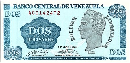 Venezuela 2 Bolivares, Simon Bolivar - Armoiries - 1989