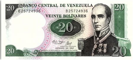 Venezuela 20 Bolivares, Rafael Urdaneta - 1987