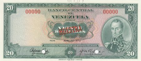 Venezuela 20 Bolivares 1972 - S. BolivarSpecimen