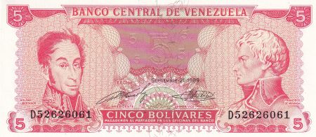 Venezuela 5 Bolivares - Simon Bolivar - F de Miranda - 1989 - Série D - P.70b