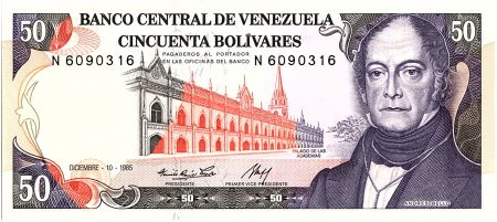 Venezuela 50 Bolivares,  Andres Bello - Banque centrale - 1985
