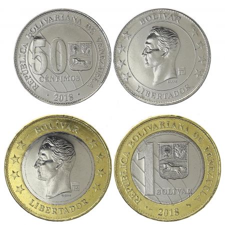 Venezuela Série 2 pièces 0,50 et 1 Bolivar - Simon Bolivar - 2018