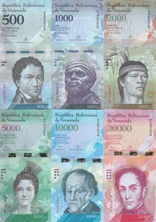 Venezuela Série de 6 billets  - 2016 (2017) - 500 à 20000 bolivares