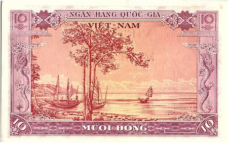 Vietnam du Sud 10 Dong, Poisson Stylisé - Plage et bateaux  -1955 - P.3