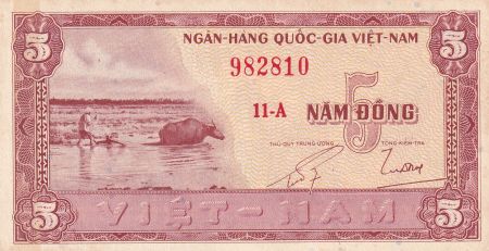 Vietnam du Sud 5 Dong - Buffle - Maison - ND (1955) -  Série 11-A - P.13a