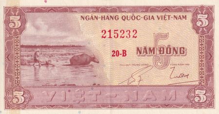 Vietnam du Sud 5 Dong - Buffle - Maison - ND (1955) -  Série 20-B - P.13a