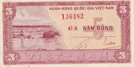 Vietnam du Sud 5 Dong - Buffle - Maison - ND (1955) -  Série 47-A - P.13a