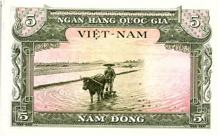 Vietnam du Sud 5 Dong , Oiseau Stylisé - Buffle D\'eau et Fermier - 1955 - P.2 a - O1