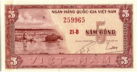 Vietnam du Sud 5 Dong, Buffle d\'eau - Maison - 1955 - P.13 - Alp 21 B