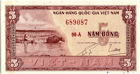 Vietnam du Sud 5 Dong, Buffle d\'eau - Maison - 1955 - P.13 - Alp 90A