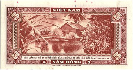 Vietnam du Sud 5 Dong, Buffle d\'eau - Maison - 1955 - P.13 - Alp 90A