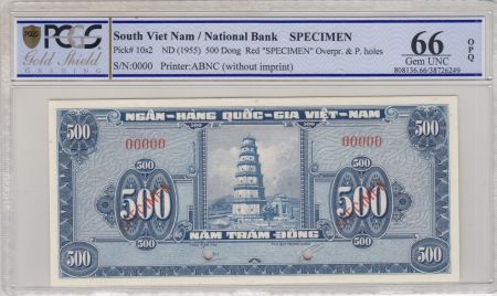 Vietnam du Sud 500 Dong Pagode - 1955 - Spécimen -P.10s2 PCGS 66 OPQ