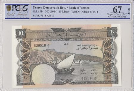Yémen (République Démocratique) 10 Dinars Bateau - Palmier - 1984 - PCGS 67 OPQ
