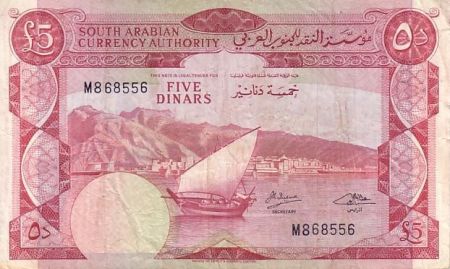 Yémen (République Démocratique) 5 Dinars Bateau - Palmier - 1965