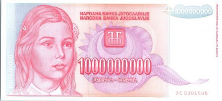 Yougoslavie 1 Milliard de Dinara - Jeune Fille - Parlement - 1993