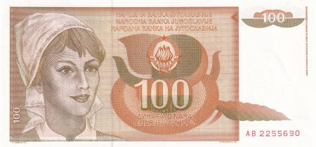 Yougoslavie 100 Dinara - Jeune femme - 1990 - Série AB - P.105