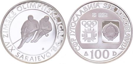 Yougoslavie 100 dinara - Jeux Olympiques de Saravejo de 1984 - Argent - 1982 - Frappe BE