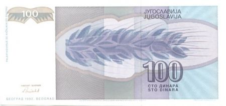 Yougoslavie 100 Dinara Jeune Femme - Blé