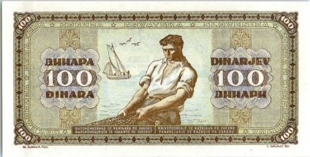 Yougoslavie 100 Dinara Paysan et ouvrier - 1946