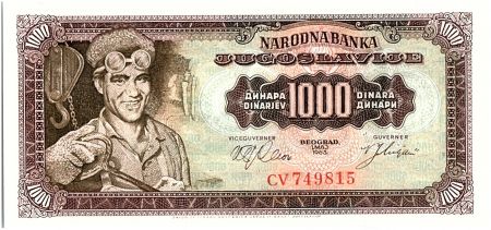 Yougoslavie 1000 Dinara  - Ouvrier - 1963
