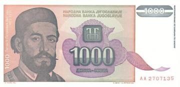 Yougoslavie 1000 Dinara Petar II Petrovic Njegos